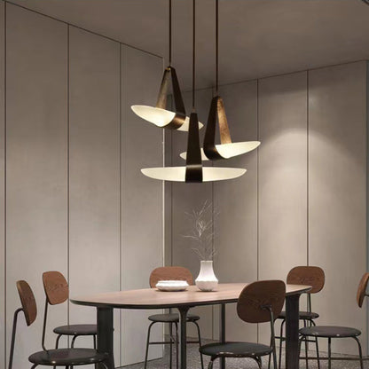 Pendant Lamp Modern with Sculptural Faux Leather Shade and Frosted Glass Bowl