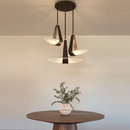 Pendant Lamp Modern with Sculptural Faux Leather Shade and Frosted Glass Bowl