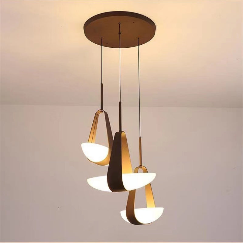 Pendant Lamp Modern with Sculptural Faux Leather Shade and Frosted Glass Bowl