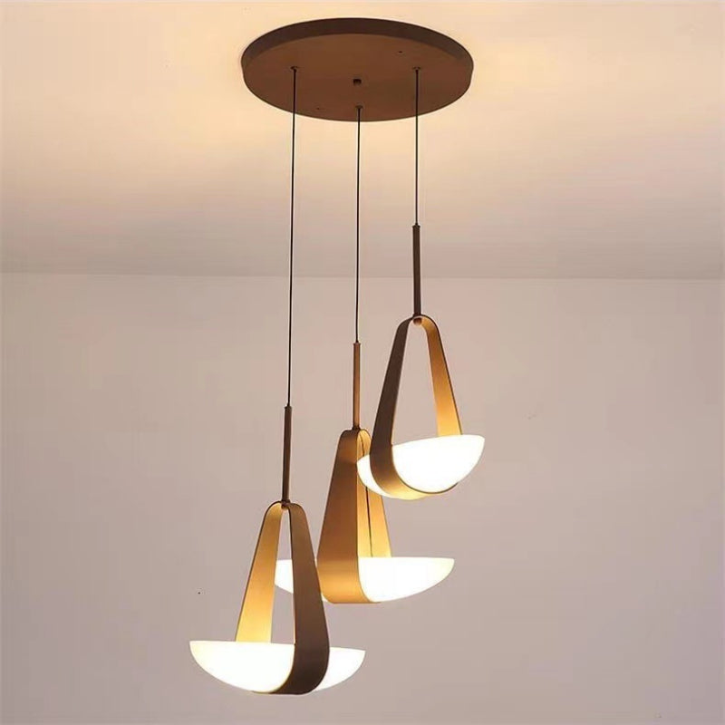 Pendant Lamp Modern with Sculptural Faux Leather Shade and Frosted Glass Bowl