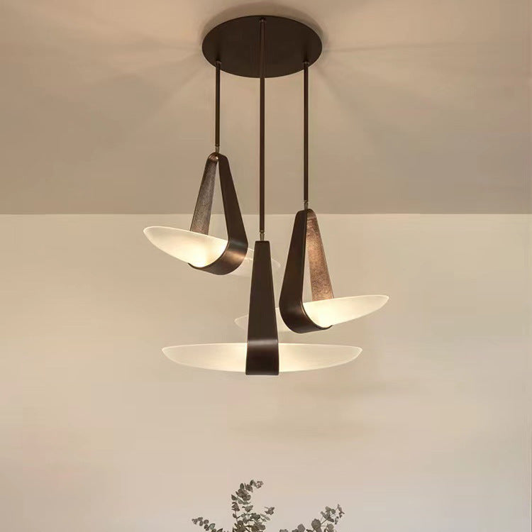 Pendant Lamp Modern with Sculptural Faux Leather Shade and Frosted Glass Bowl