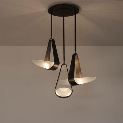 Pendant Lamp Modern with Sculptural Faux Leather Shade and Frosted Glass Bowl