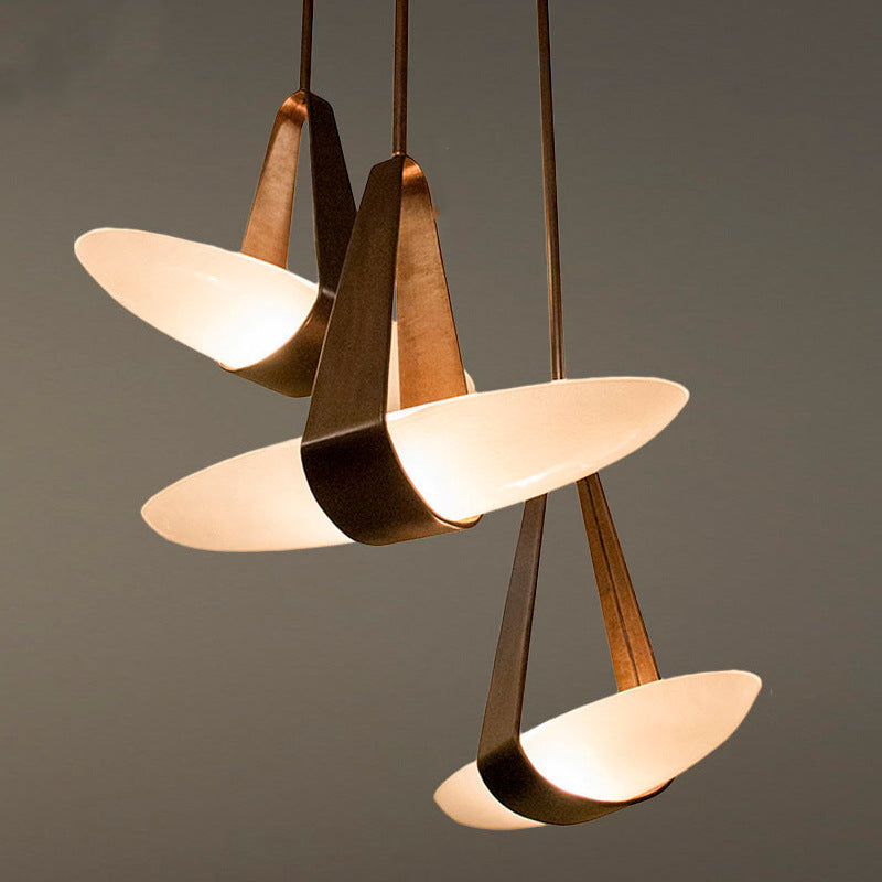 Pendant Lamp Modern with Sculptural Faux Leather Shade and Frosted Glass Bowl