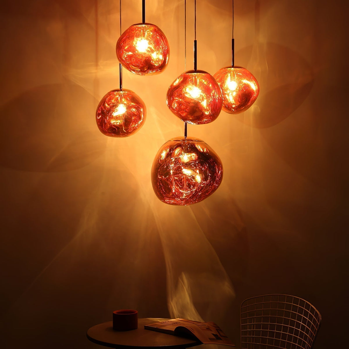 Pendant Lamp Modern with Sculptural Irregular Glass Shades Multi-Head Cluster