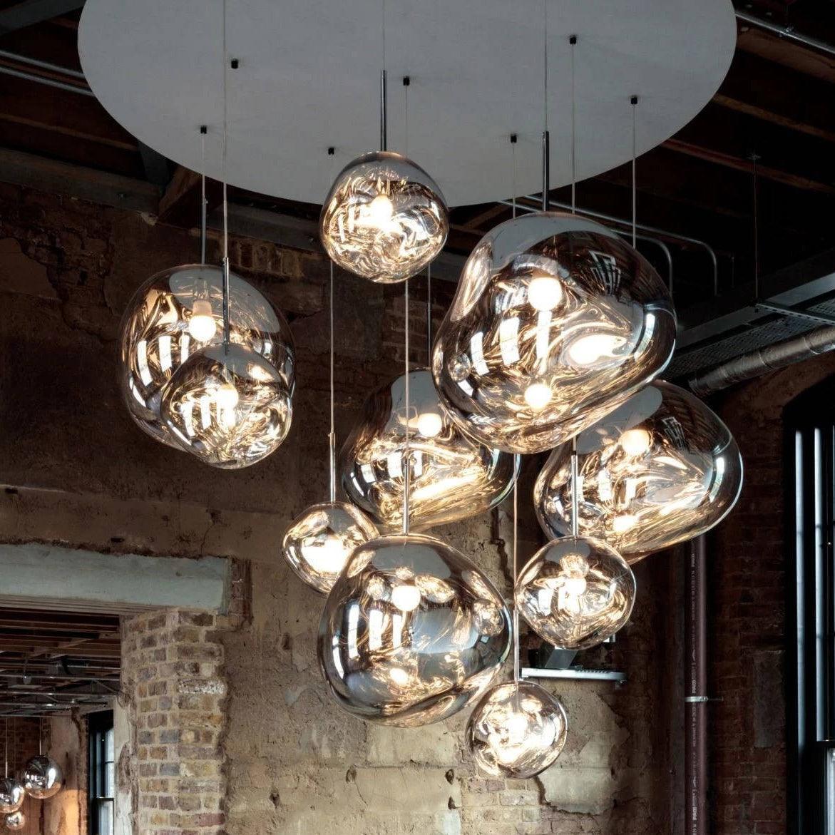 Pendant Lamp Modern with Sculptural Irregular Glass Shades Multi-Head Cluster