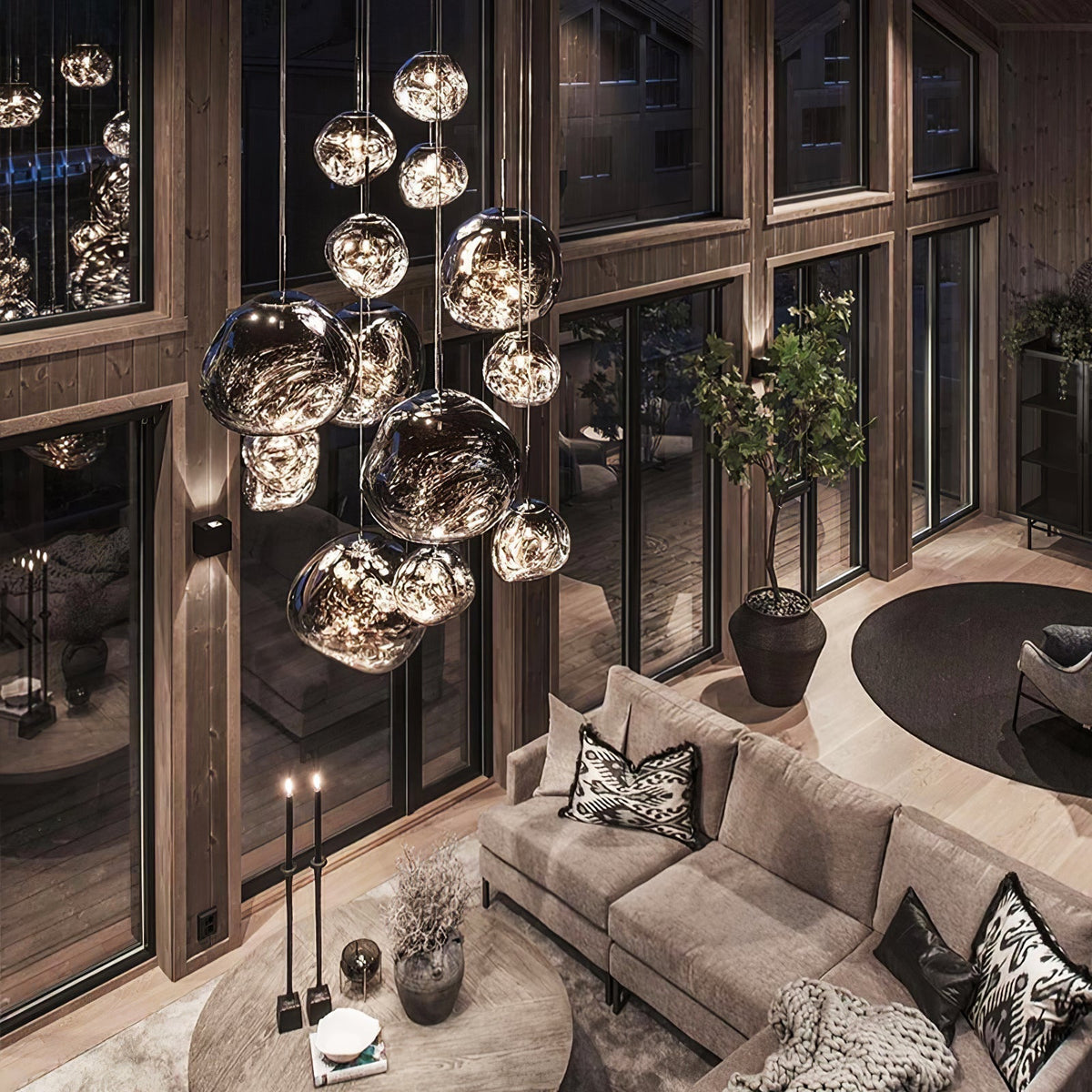 Pendant Lamp Modern with Sculptural Irregular Glass Shades Multi-Head Cluster