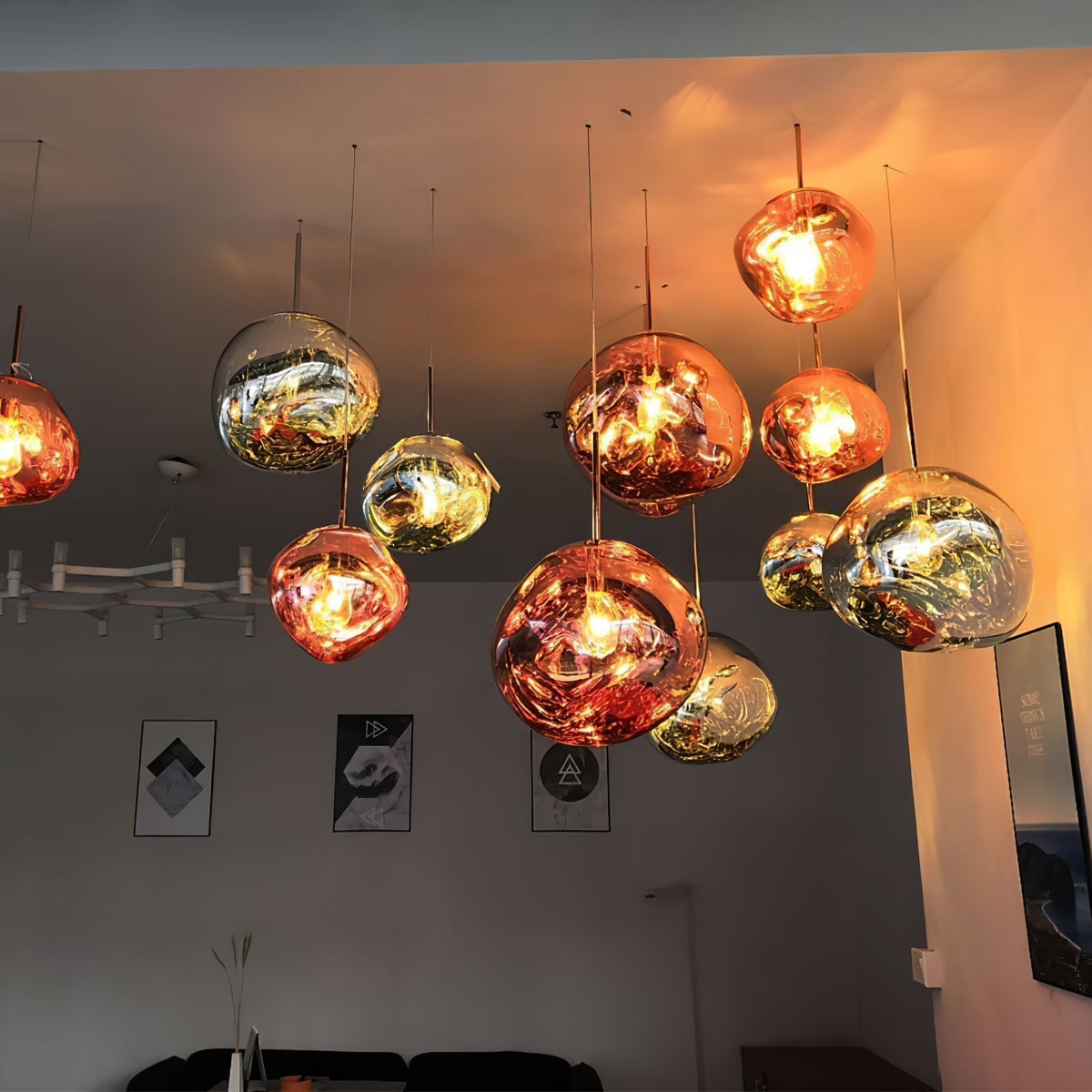 Pendant Lamp Modern with Sculptural Irregular Glass Shades Multi-Head Cluster