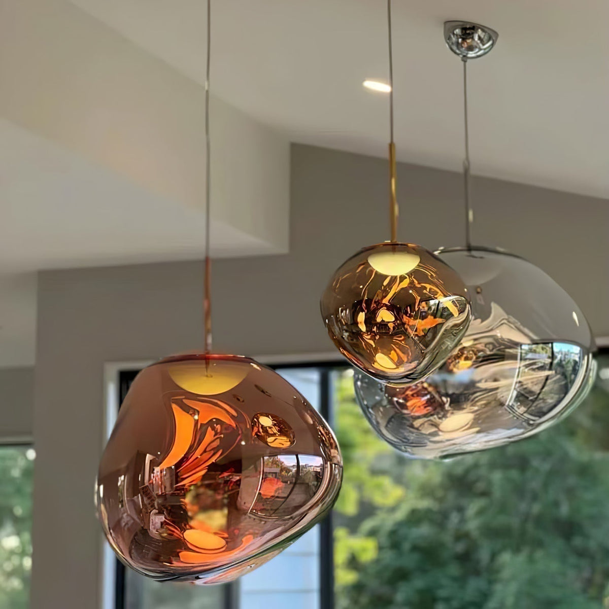 Pendant Lamp Modern with Sculptural Irregular Glass Shades Multi-Head Cluster