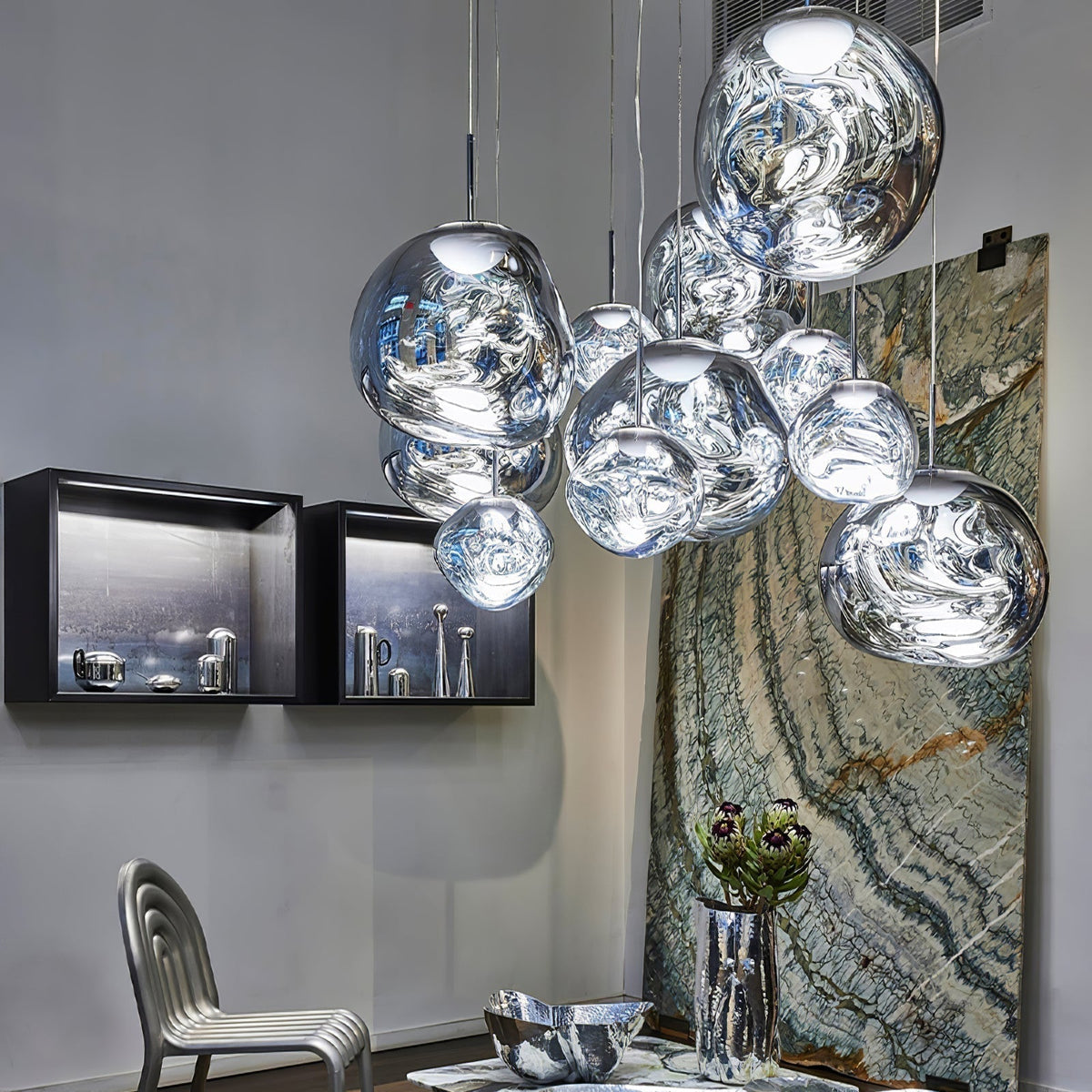 Pendant Lamp Modern with Sculptural Irregular Glass Shades Multi-Head Cluster