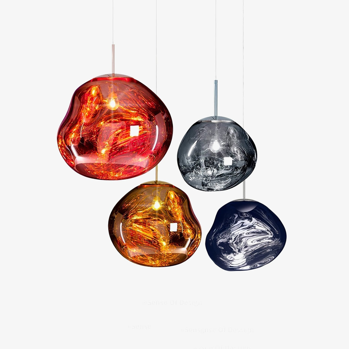 Pendant Lamp Modern with Sculptural Irregular Glass Shades Multi-Head Cluster