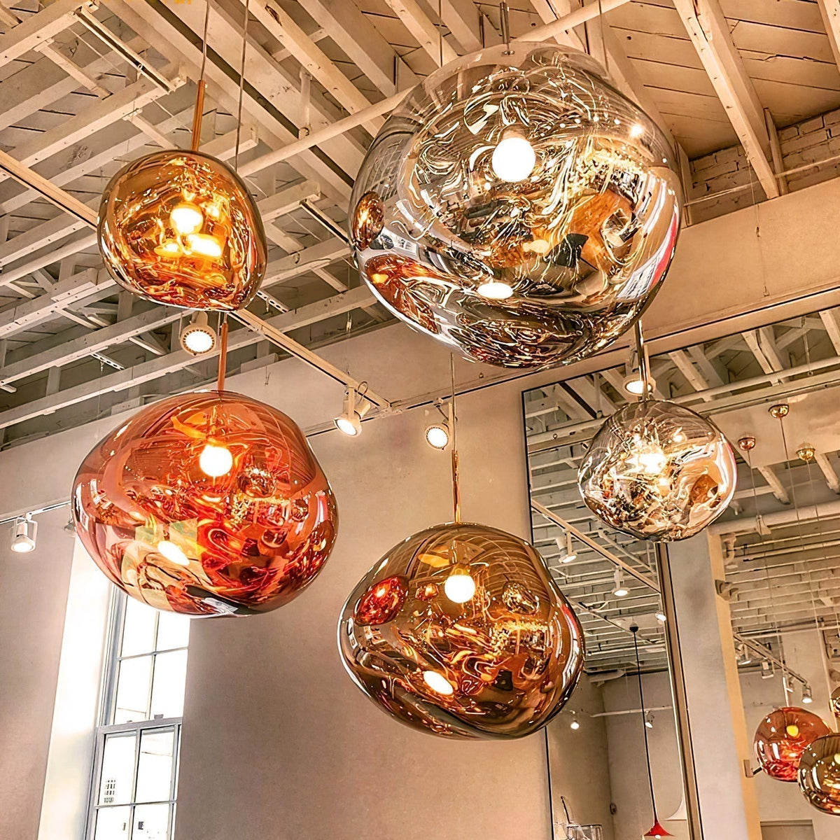 Pendant Lamp Modern with Sculptural Irregular Glass Shades Multi-Head Cluster
