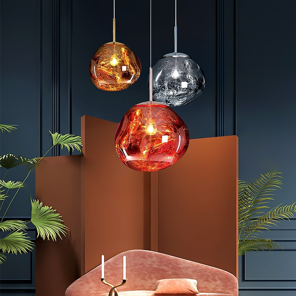 Pendant Lamp Modern with Sculptural Irregular Glass Shades Multi-Head Cluster