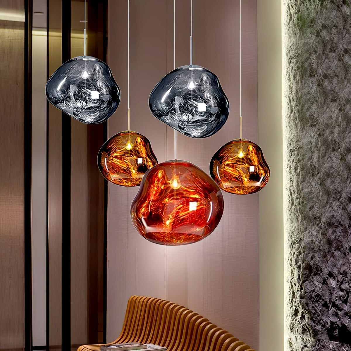 Pendant Lamp Modern with Sculptural Irregular Glass Shades Multi-Head Cluster