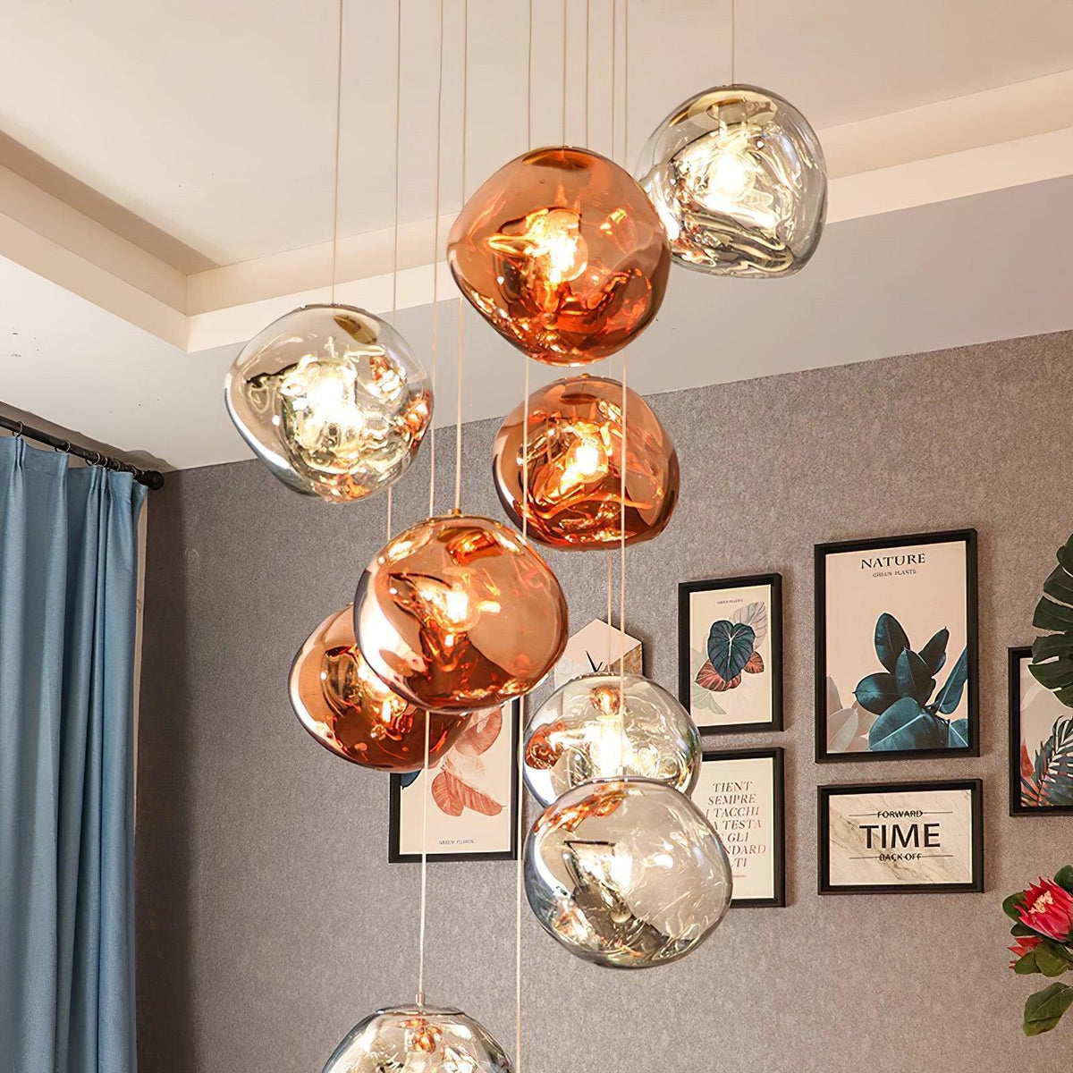 Pendant Lamp Modern with Sculptural Irregular Glass Shades Multi-Head Cluster