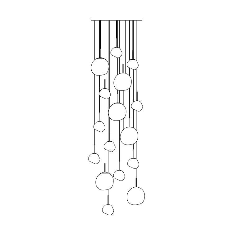 Pendant Lamp Modern with Sculptural Irregular Glass Shades Multi-Head Cluster