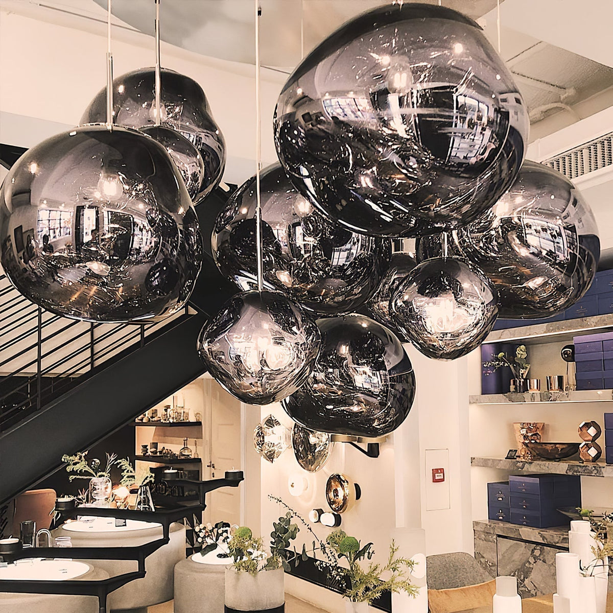 Pendant Lamp Modern with Sculptural Irregular Glass Shades Multi-Head Cluster