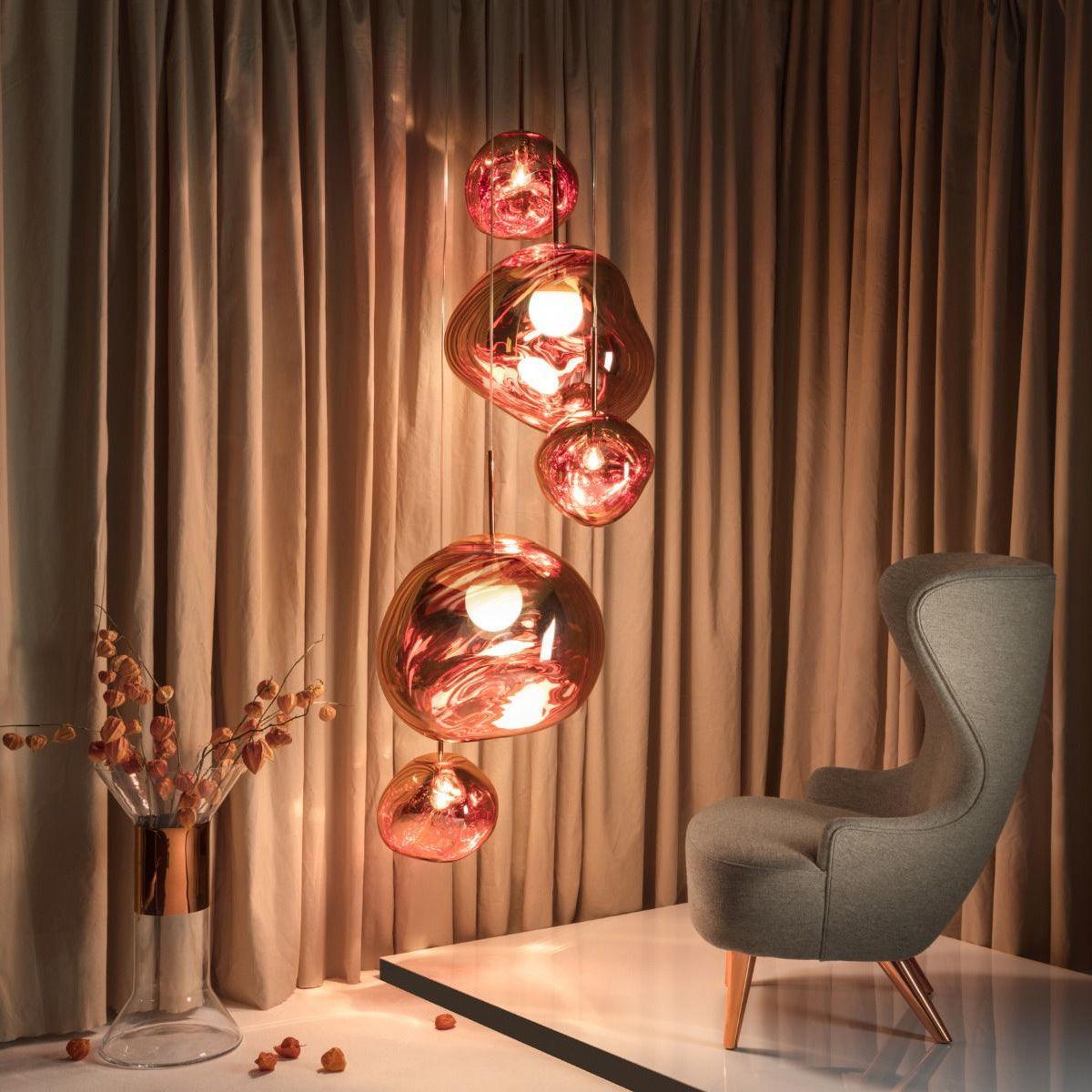 Pendant Lamp Modern with Sculptural Irregular Glass Shades Multi-Head Cluster