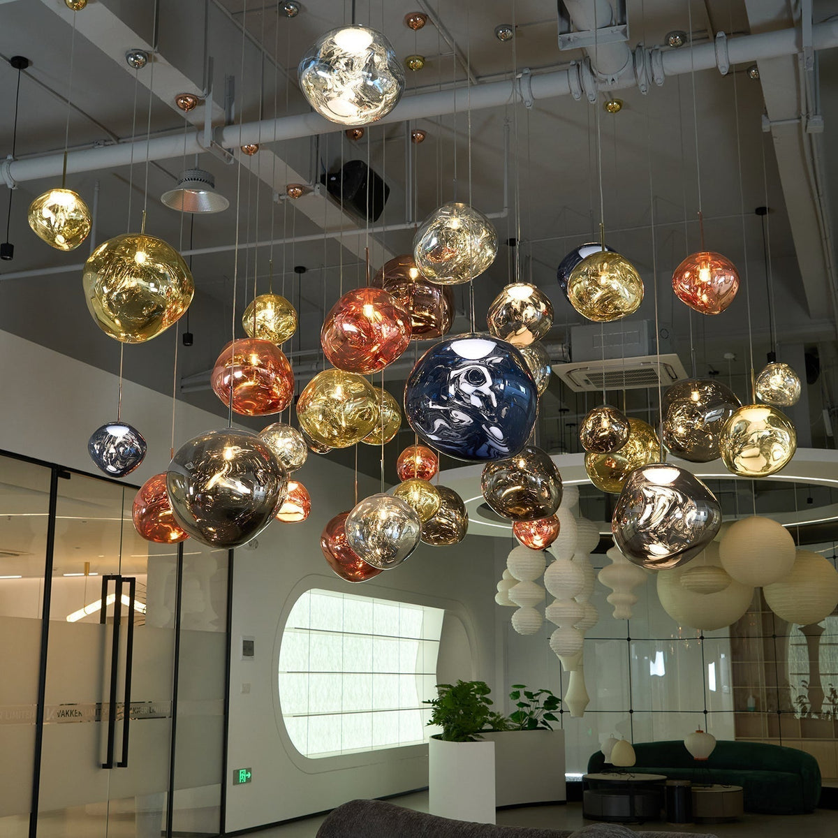 Pendant Lamp Modern with Sculptural Irregular Glass Shades Multi-Head Cluster