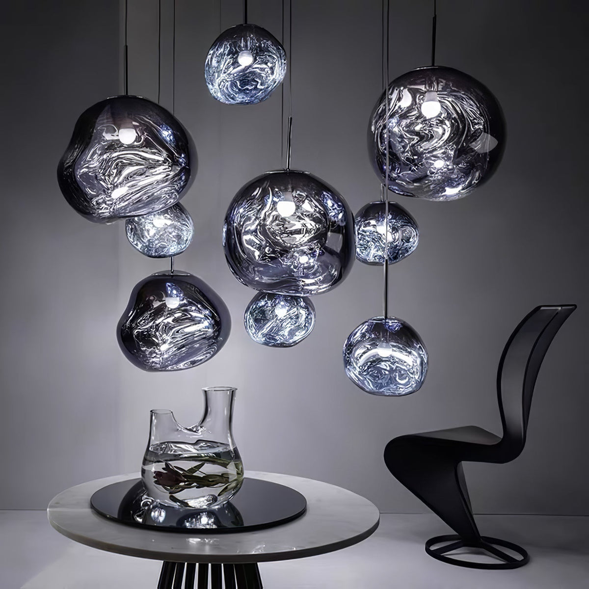 Pendant Lamp Modern with Sculptural Irregular Glass Shades Multi-Head Cluster
