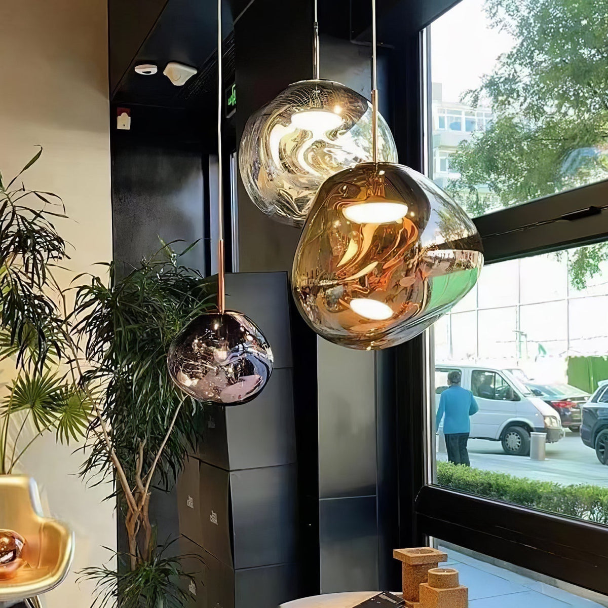 Pendant Lamp Modern with Sculptural Irregular Glass Shades Multi-Head Cluster