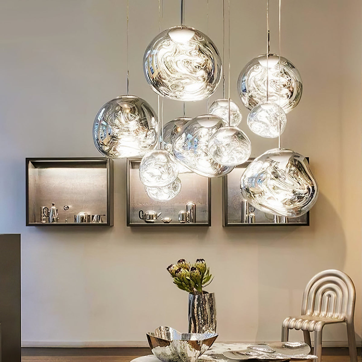 Pendant Lamp Modern with Sculptural Irregular Glass Shades Multi-Head Cluster