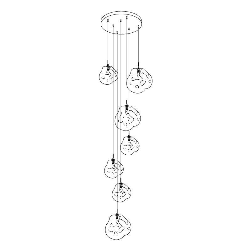 Pendant Lamp Modern with Sculptural Irregular Glass Shades Multi-Head Cluster