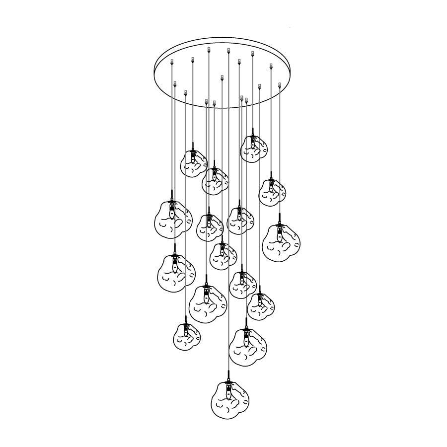 Pendant Lamp Modern with Sculptural Irregular Glass Shades Multi-Head Cluster