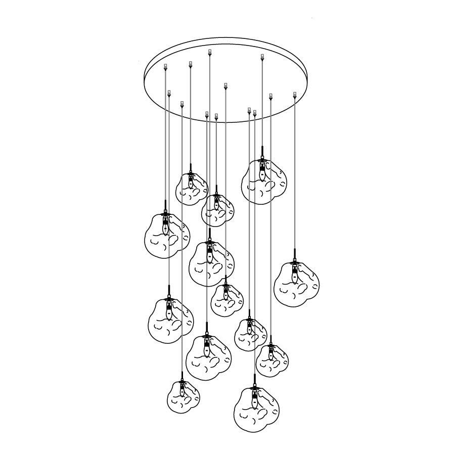 Pendant Lamp Modern with Sculptural Irregular Glass Shades Multi-Head Cluster