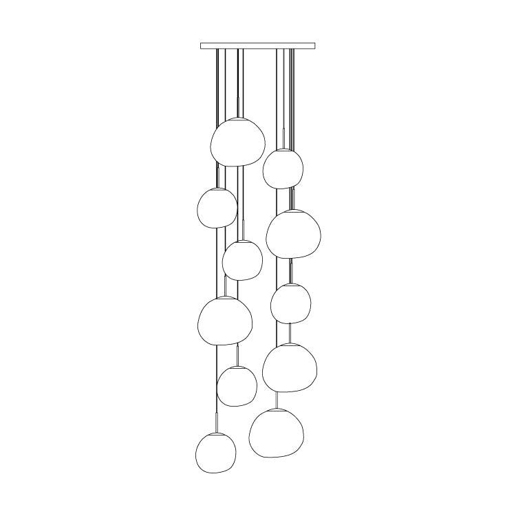 Pendant Lamp Modern with Sculptural Irregular Glass Shades Multi-Head Cluster