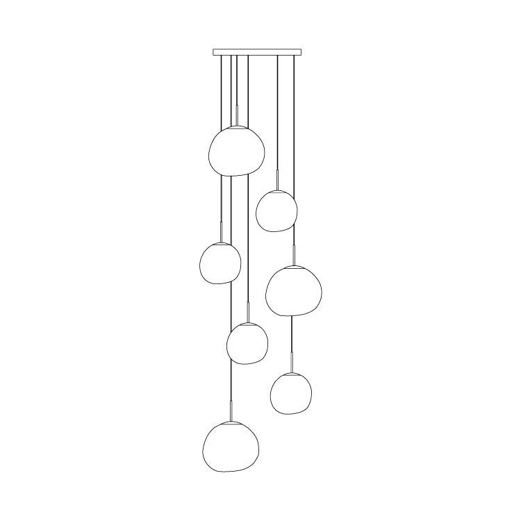 Pendant Lamp Modern with Sculptural Irregular Glass Shades Multi-Head Cluster