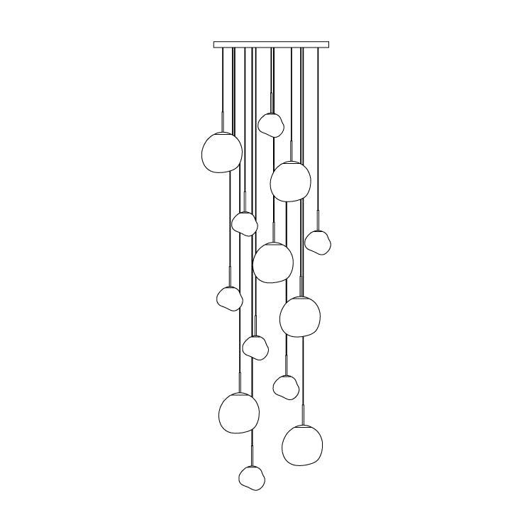 Pendant Lamp Modern with Sculptural Irregular Glass Shades Multi-Head Cluster