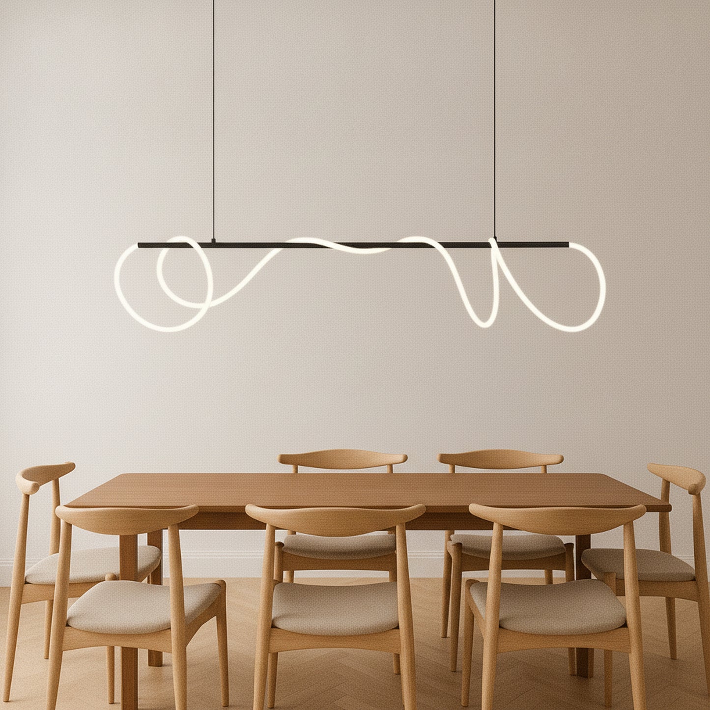 Pendant Lamp Modern with Wavy LED Light Strip for Dining Table