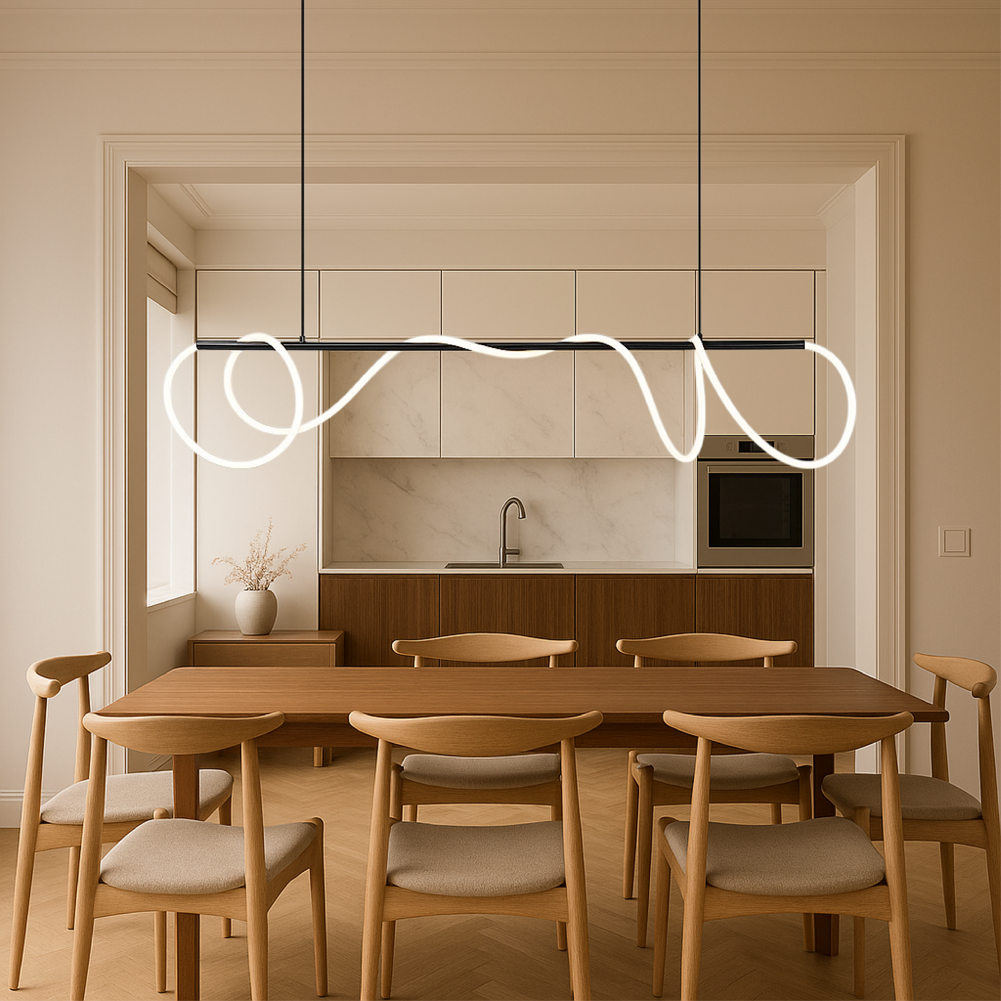 Pendant Lamp Modern with Wavy LED Light Strip for Dining Table