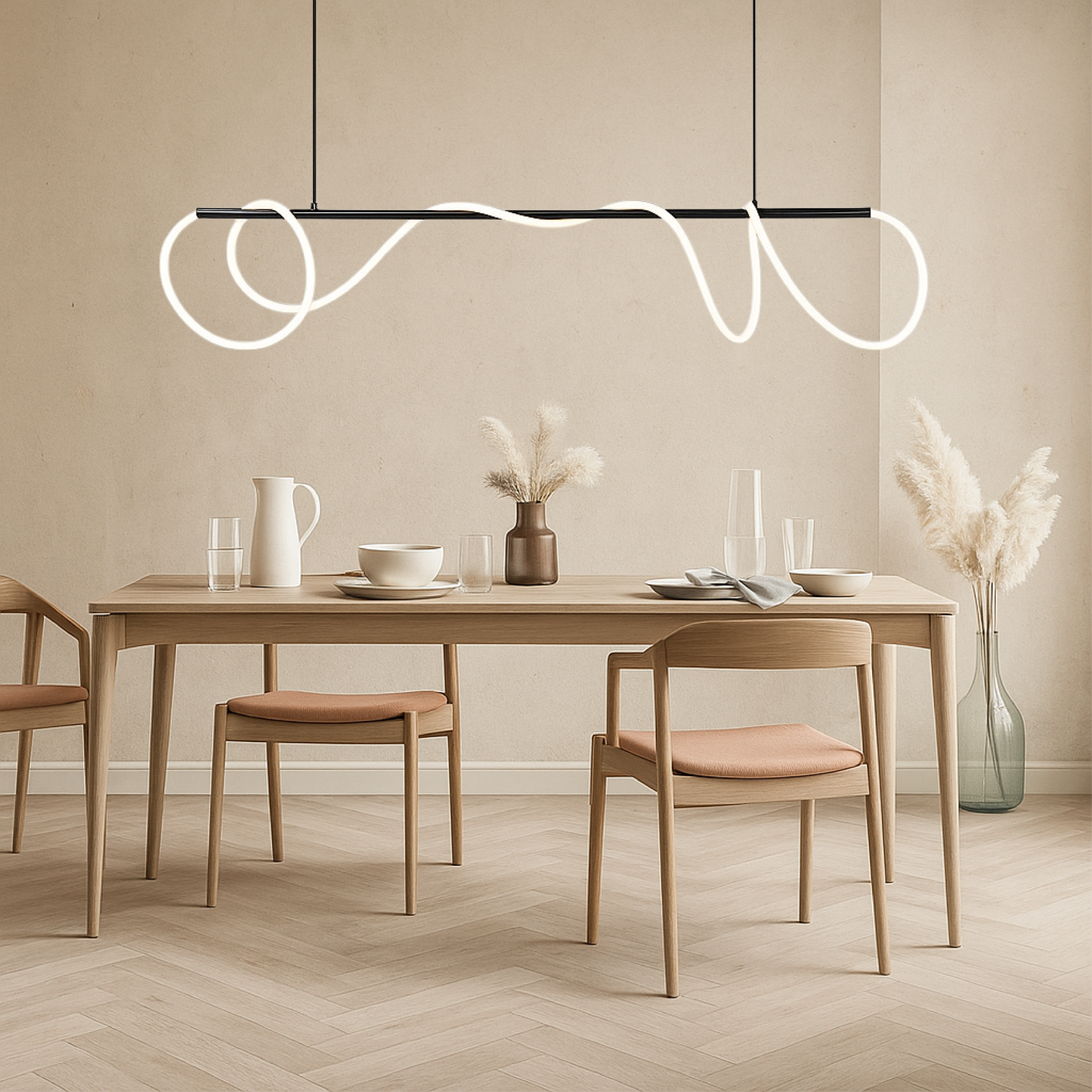 Pendant Lamp Modern with Wavy LED Light Strip for Dining Table