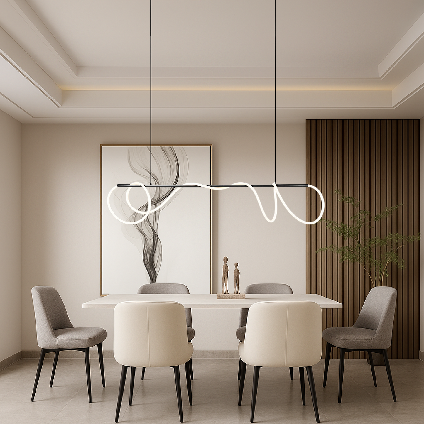 Pendant Lamp Modern with Wavy LED Light Strip for Dining Table