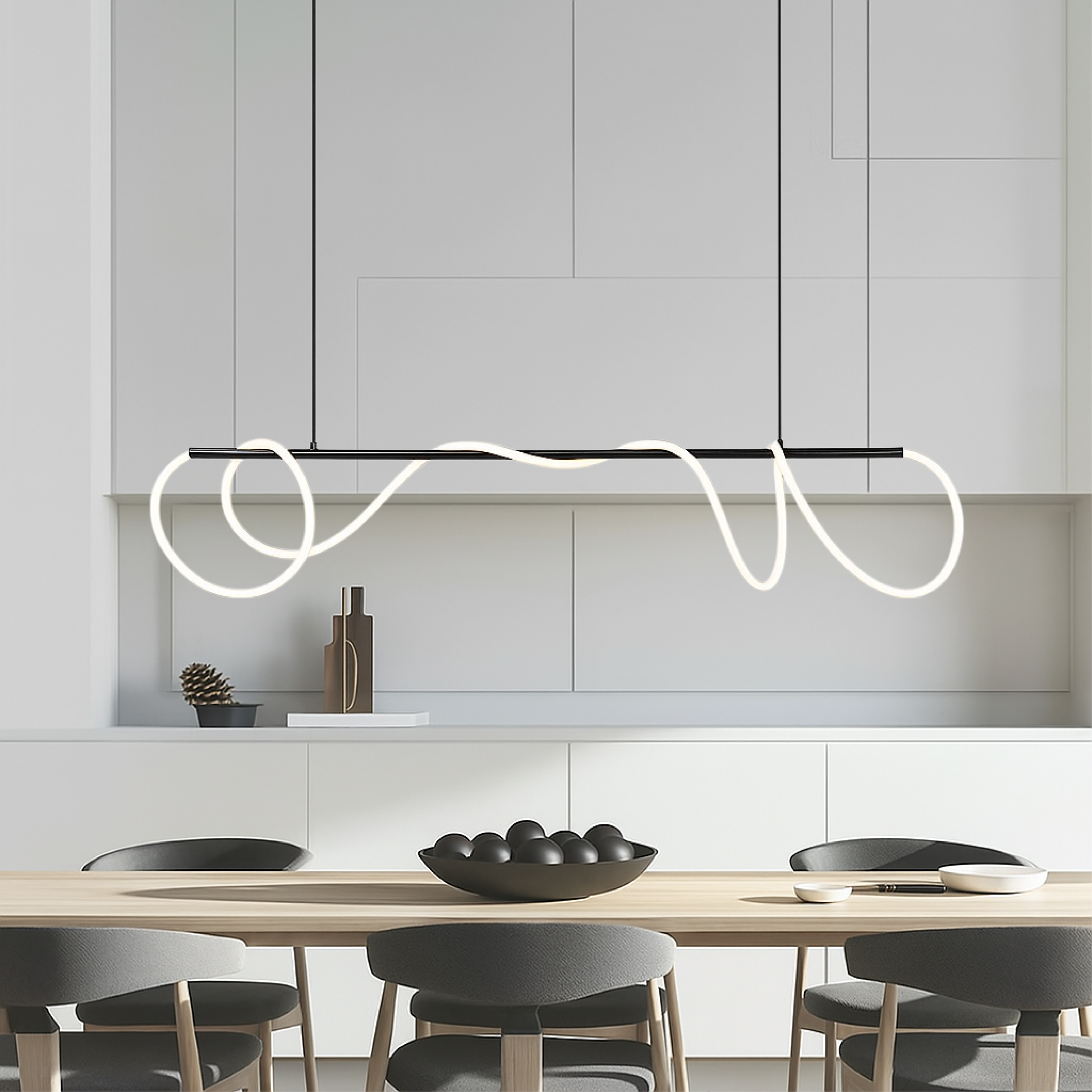 Pendant Lamp Modern with Wavy LED Light Strip for Dining Table