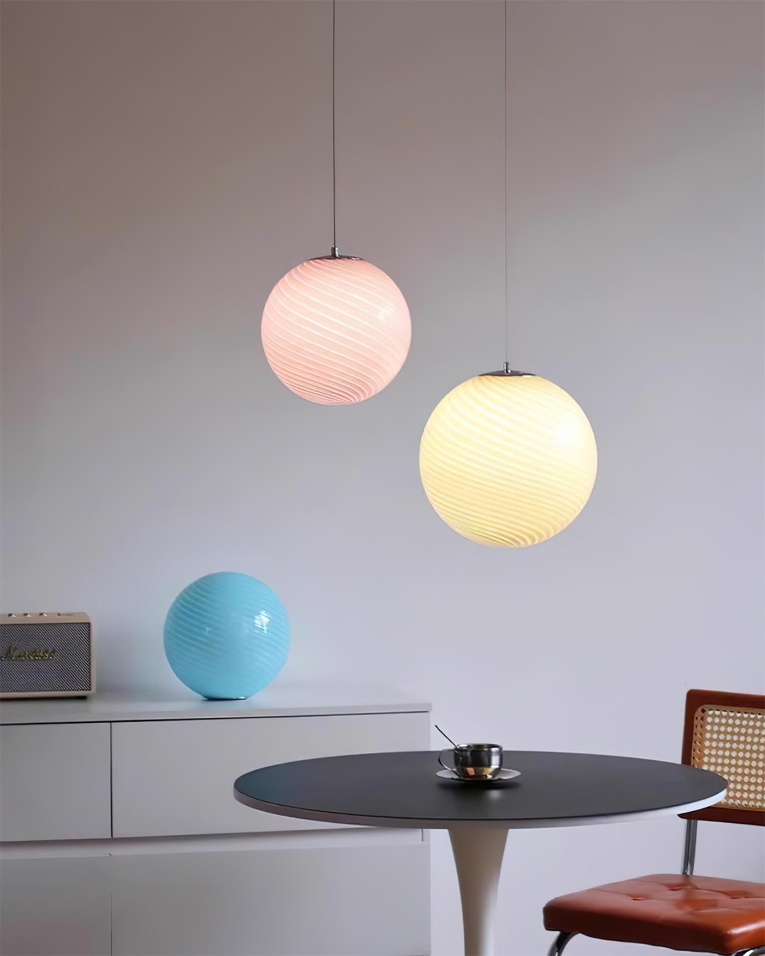 Pendant Lamp Retro with Swirl Glass Globe Shade