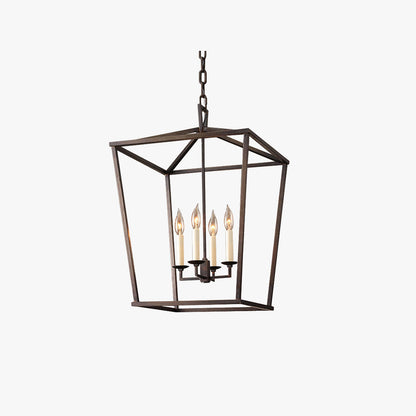 Pendant Lamp Rural Lantern Style with Open Cage Frame and Adjustable Chain
