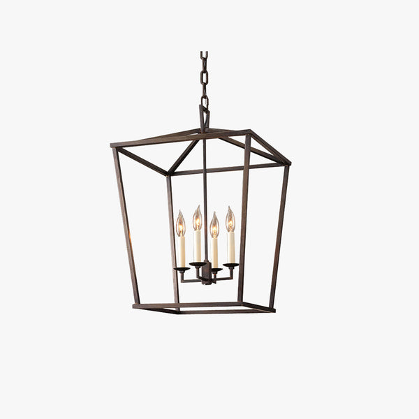 Pendant Lamp Rural Lantern Style with Open Cage Frame and Adjustable Chain