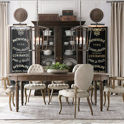 Pendant Lamp Rural Lantern Style with Open Cage Frame and Adjustable Chain