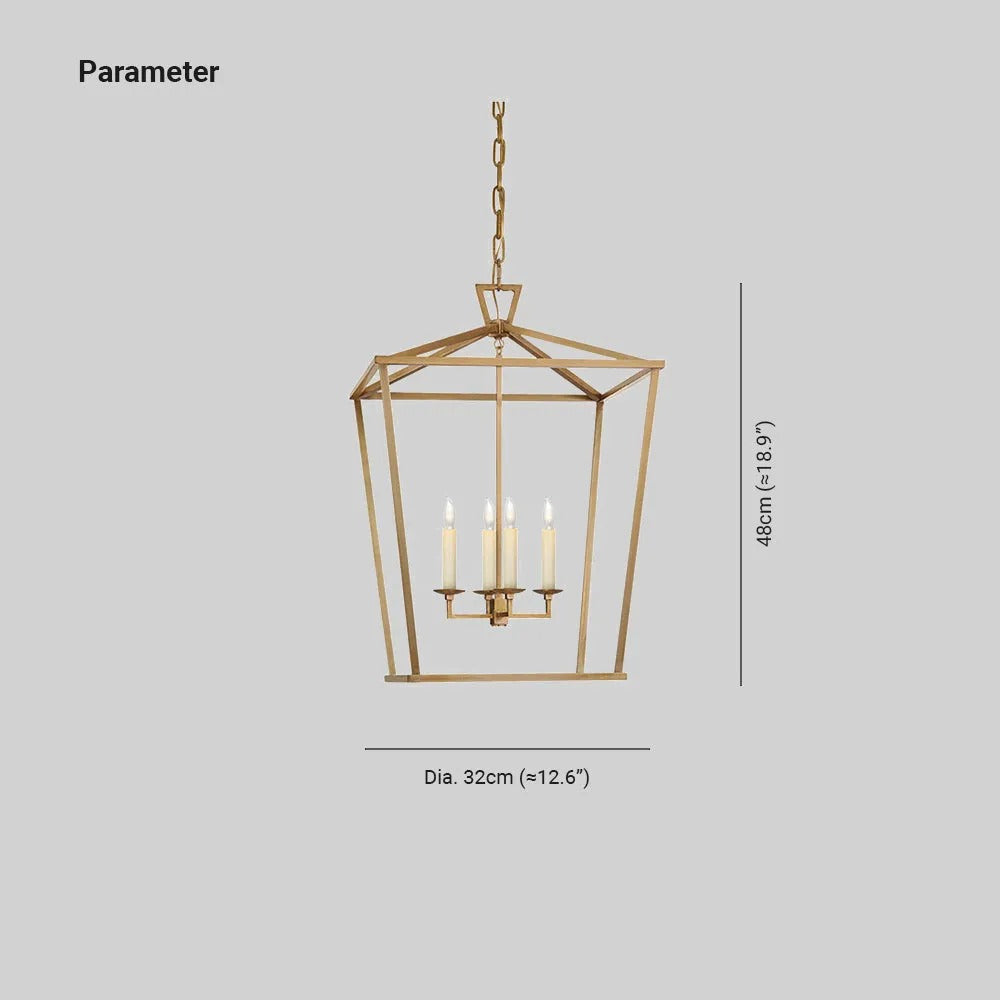 Pendant Lamp Rural Lantern Style with Open Cage Frame and Adjustable Chain