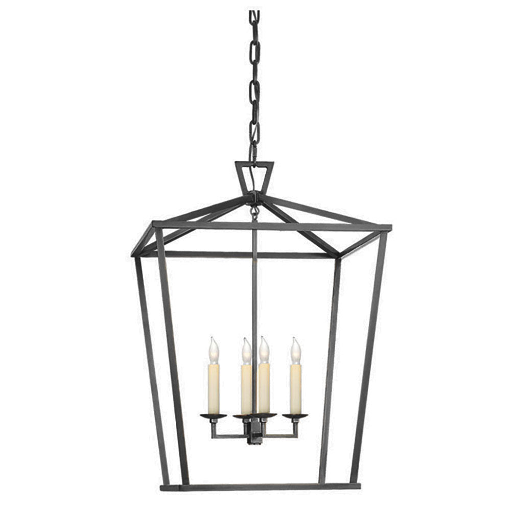 Pendant Lamp Rural Lantern Style with Open Cage Frame and Adjustable Chain