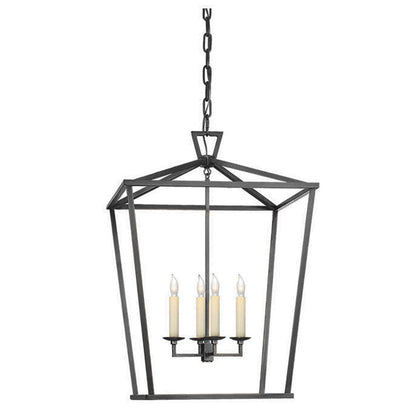 Pendant Lamp Rural Lantern Style with Open Cage Frame and Adjustable Chain