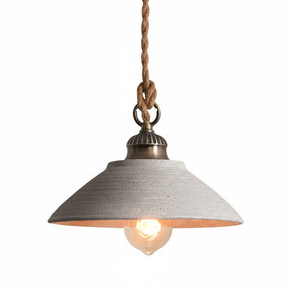 Pendant Lamp Rural Style with Rope Cord and Scalloped Shade