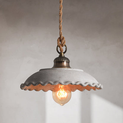 Pendant Lamp Rural Style with Rope Cord and Scalloped Shade