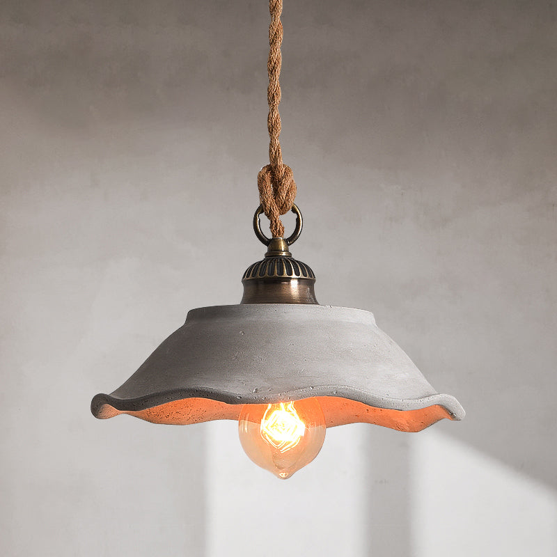 Pendant Lamp Rural Style with Rope Cord and Scalloped Shade