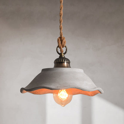 Pendant Lamp Rural Style with Rope Cord and Scalloped Shade