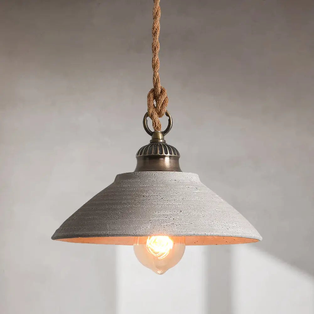 Pendant Lamp Rural Style with Rope Cord and Scalloped Shade