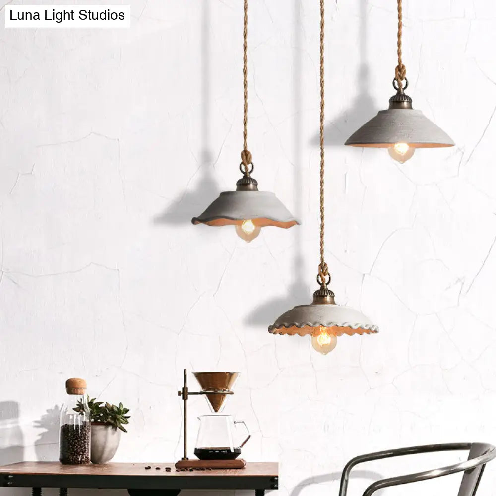 Pendant Lamp Rural Style with Rope Cord and Scalloped Shade