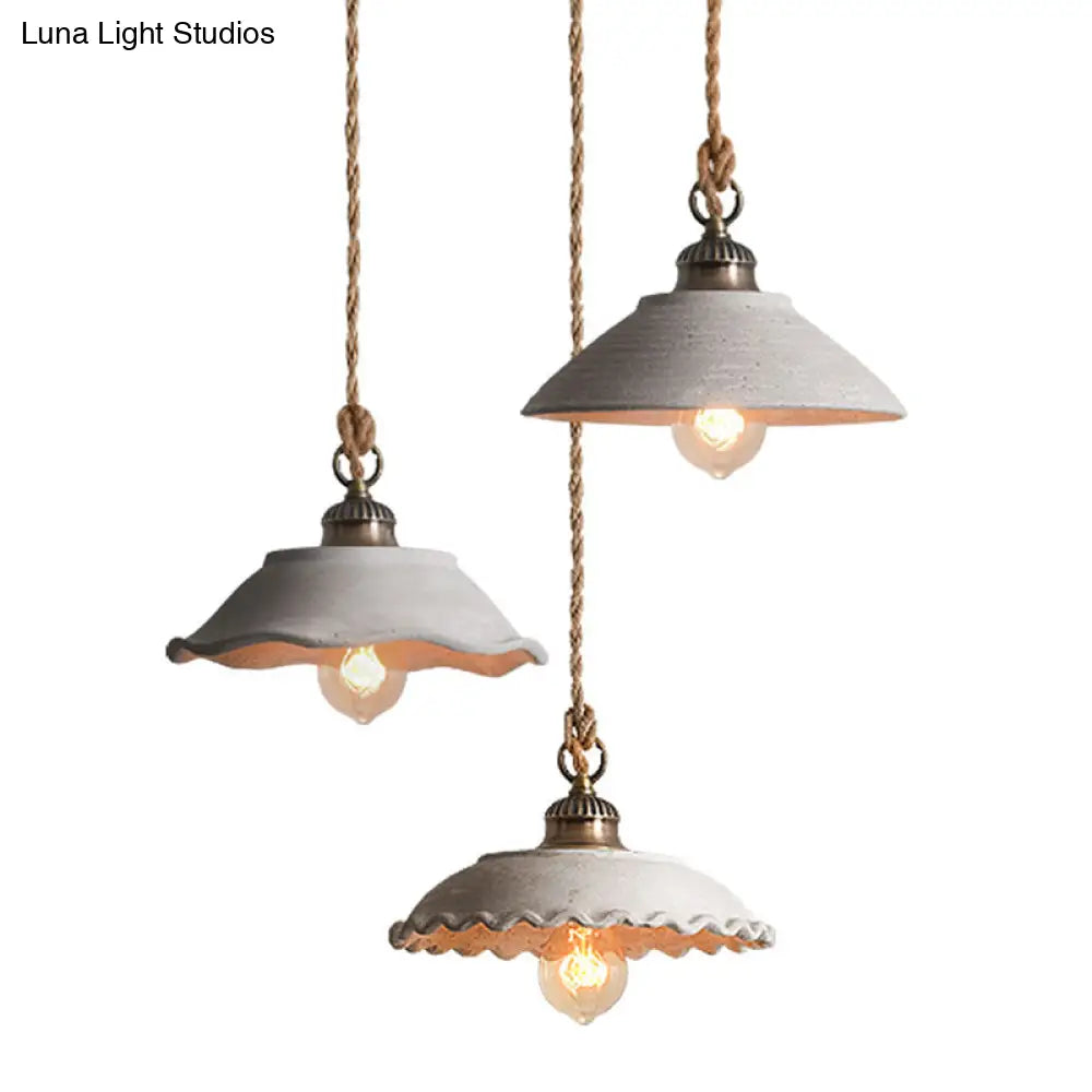 Pendant Lamp Rural Style with Rope Cord and Scalloped Shade